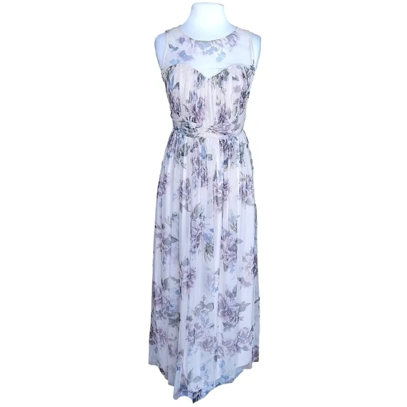 Candalite Dusty Pink Floral Mesh High Neck Maxi Dress Women's Size S - Picture 2 of 11